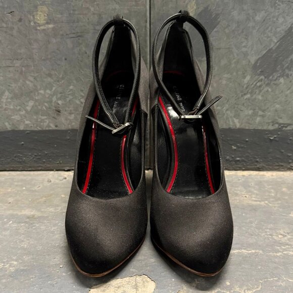 CELINE Archival Black Satin Wooden Wedge Heel Ankle Strap Shoes PHOEBE PHILO ERA - Picture 3 of 12